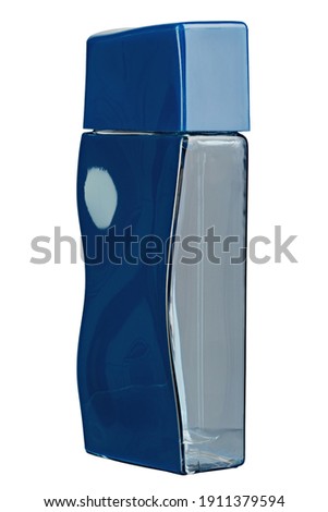 Elegant blue bottle of mens perfume isolated on a white background. File contains clipping path.