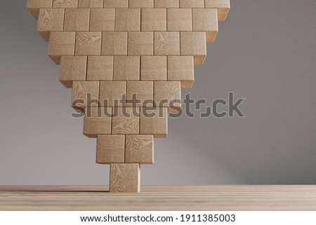 Arranged wood cube stacking as shape, mock up for create symbol or logo, business growth and management concept.