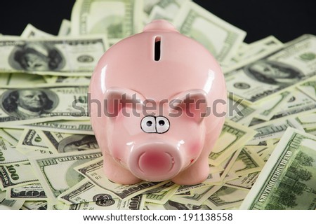 Piggy bank. Piggy bank with dollars banknotes