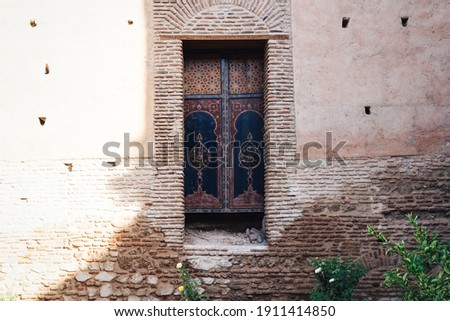 A Desolate Door with Typical Moroccan Patterns, Marrakesh, Morocco. 