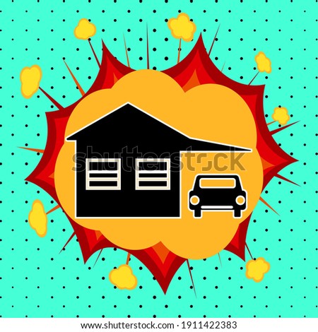 House and car sign, pop art explosion, vector illustration for design
