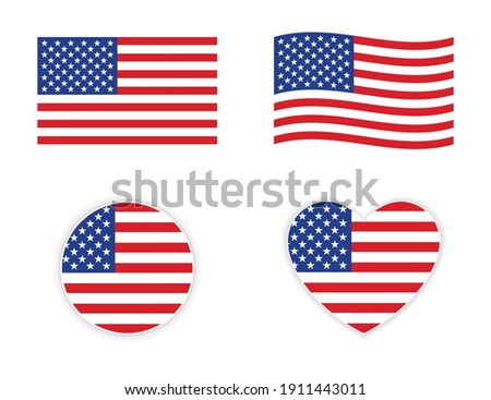 usa american flag icon wave circle and heart shape