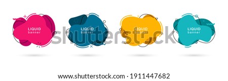 Set of abstract modern liquid shapes. Dynamical colored elements. Abstract fluid banners with geometric shapes in memphis style. Vector illustration.