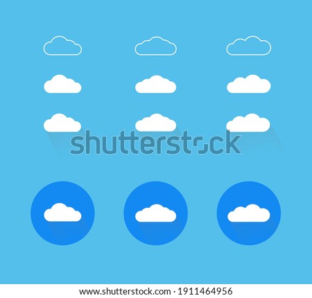 Flat design cloud icons. Fluffy clouds collection vector. Clouds with long shadow. Cloud lines.