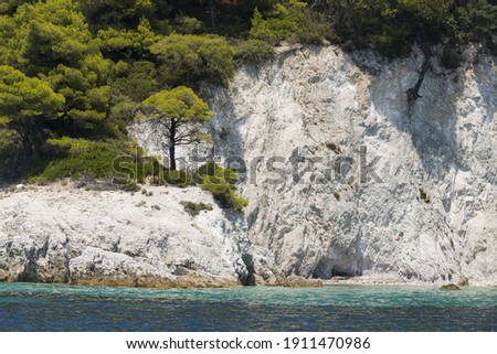 View of the south coast of the Greek island of Skopelos in the Northern Sporades.