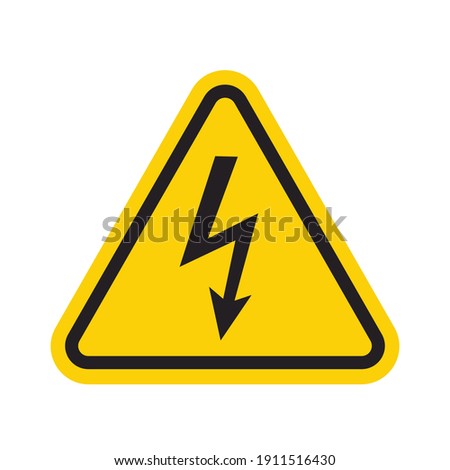 High voltage sign in yellow triangle. Symbol warning danger. Isolated vector illustration on white illustration