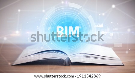 Open book with BIM abbreviation, modern technology concept