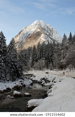 winter scene, little river in the snow