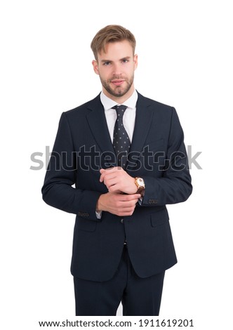Giving man sense of style. Stylish lawyer isolated on white. Project manager in formal style. Business dress code. Formalwear. Professional wear. Fashion wardrobe. Royalty-Free Stock Photo #1911619201