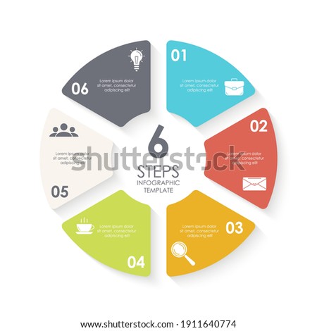 Vector circle infographic template for round diagram, graph, web design. Business concept with 6 steps, options or processes. Isolated on white background.