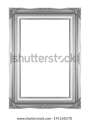 Silver picture frame isolated on white background.