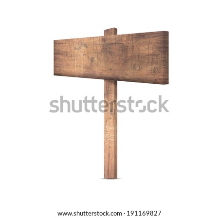 Wooden old sign isolated on white background.