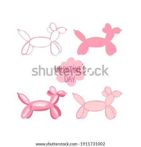 Vector illustration of a dog balloon, twisted dog from a balloon of pink color, the inscription valentine's day hand-drawn