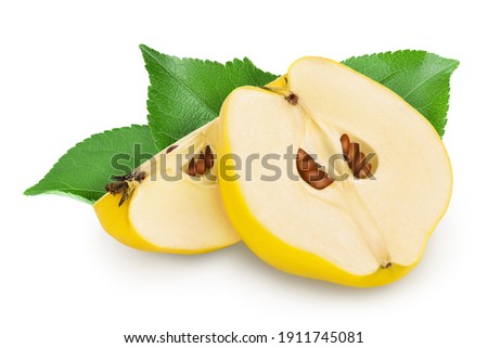 Fresh cut quince isolated on the white background with clipping path and full depth of field