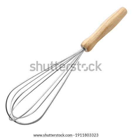 Stainless Steel and wood fouet Wire Whisks Cooking, Blending, Whisking, Beating, Stirring for doughs, chocolates and beaten egg white Royalty-Free Stock Photo #1911803323
