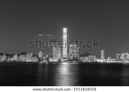 Skyline of Victoria harbor of Hong Kong city at night