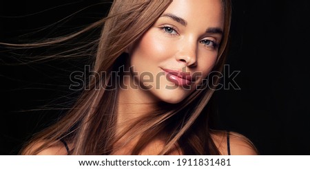 Beautiful model woman with shiny  and straight long hair. Keratin  straightening. Treatment, care and spa procedures. Beauty  girl smooth hairstyle Royalty-Free Stock Photo #1911831481