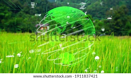 Future environmental conservation and sustainable ESG modernization development by using technology of renewable resources to reduce pollution and carbon emission . Royalty-Free Stock Photo #1911837421