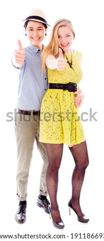 Lesbian couple showing thumbs up sign
