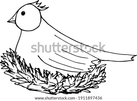 bird in the nest icon, sticker. sketch hand drawn doodle style. minimalism, monochrome. spring, hatching eggs, chicks