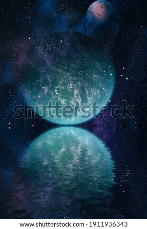 Nebula and galaxies in space. Deep reflected space in water , Space many light years far from the Earth. Elements of this image furnished by NASA.