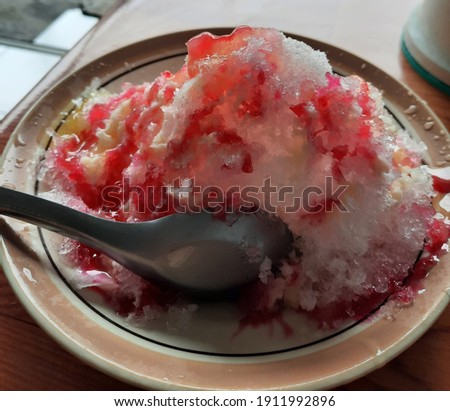 Healthy Red Tidar ice on the plate as dessert. Royalty-Free Stock Photo #1911992896