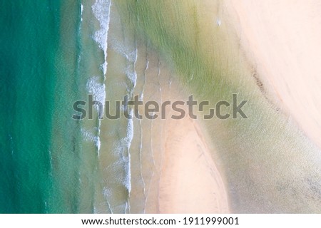 Iceland. Aerial view on coast line. Beach and sea from air as a background. Landscape from drone. Icelandic nature. Summer seascape from drone. Travel image
