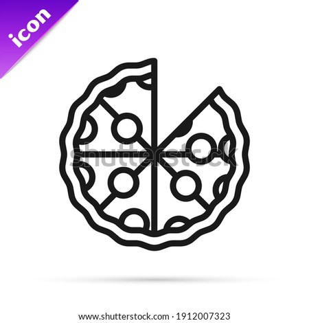 Black line Pizza icon isolated on white background. Fast food menu.  Vector