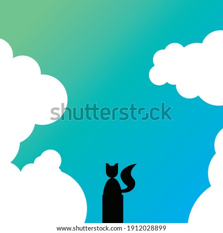 An illustration of a cat staring up at the blue sky.