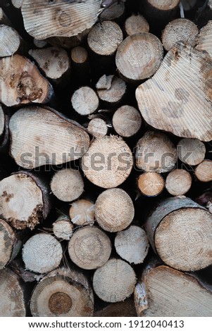 A closeup shot of a pile of chopped firewood stock up for winter
