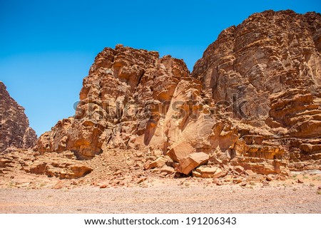 Desert of the Wadi Rum, The Valley of the Moon,  southern Jordan.