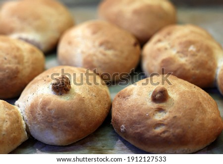 Warm and fresh homemade bread rolls. Food background 