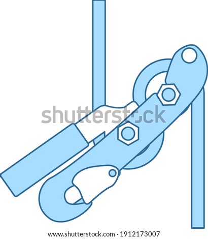 Alpinist Rope Ascender Icon. Thin Line With Blue Fill Design. Vector Illustration.