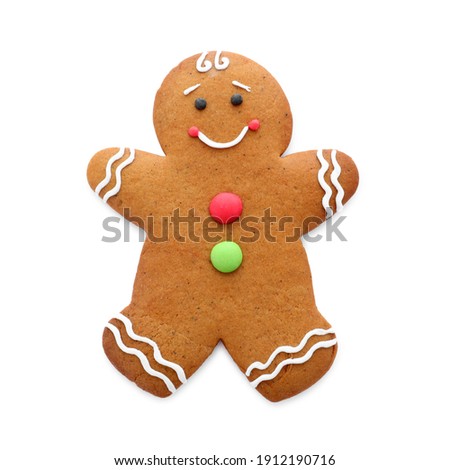 Cute fresh gingerbread man isolated on white Royalty-Free Stock Photo #1912190716