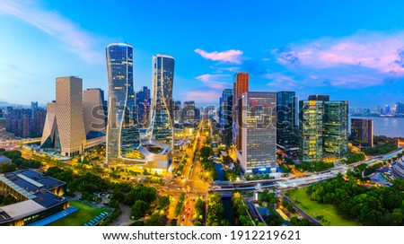 Aerial photography of Hangzhou city modern architecture landscape. Royalty-Free Stock Photo #1912219621