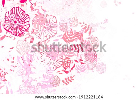 Light Red vector doodle pattern with leaves, flowers. Doodle illustration of leaves and flowers in Origami style. Colorful pattern for kid's books.