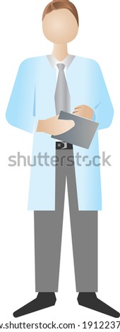 A doctor-therapist in a medical gown with documents for recording in his hand. Vector illustration isolated on a light background in cartoon style.