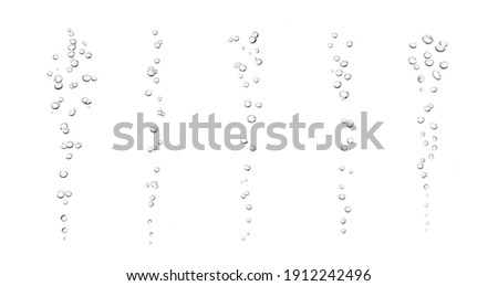set water bubble black oxygen air, in underwater clear liquid with bubbles flowing up on the water surface, isolated on a white background Royalty-Free Stock Photo #1912242496