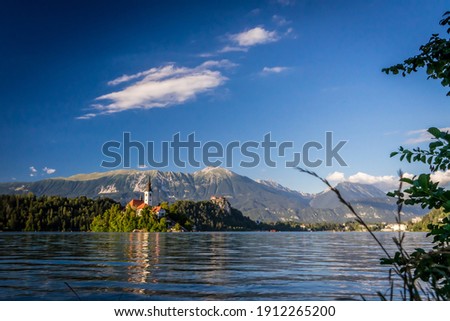 The Island of Bled from a side view, Church of Bled