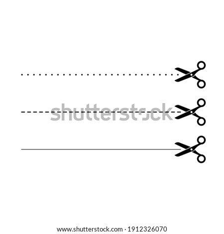 Black open scissors with stitch line icon isolated on white. Cut out sign. Utensil or hairdresser symbol. vector illustration.