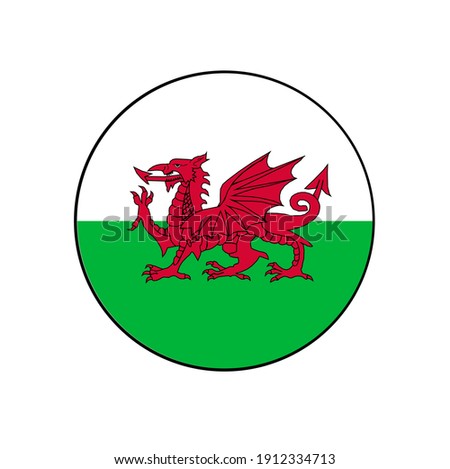 Wales Flag vector Icon with Red dragon and green and white stripes in the United Kingdom in Europe.