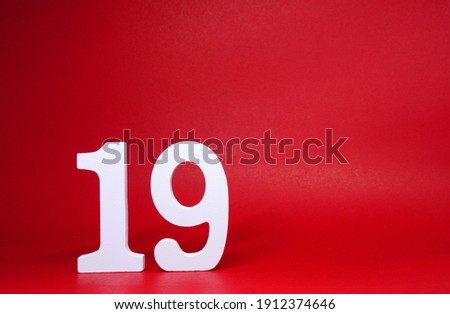 No. 19 ( Nineteen ) Isolated red  Background with Copy Space - Number 19% Percentage or Promotion - Discount or anniversary concept                                                          