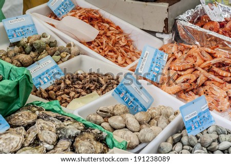 Seafood on street stand - Paris, France.