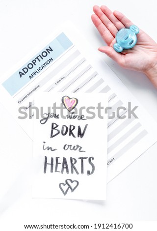 adoption form in family concept on white background top view mockup
