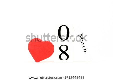 perpetual calendar for 8 mara and heart, international women's day, women's day holiday concept
