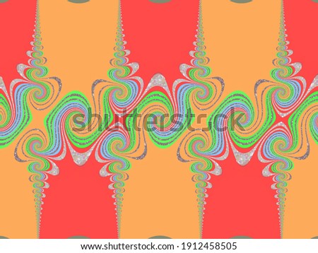 A hand drawing pattern made of red orange green and blue with some glitter