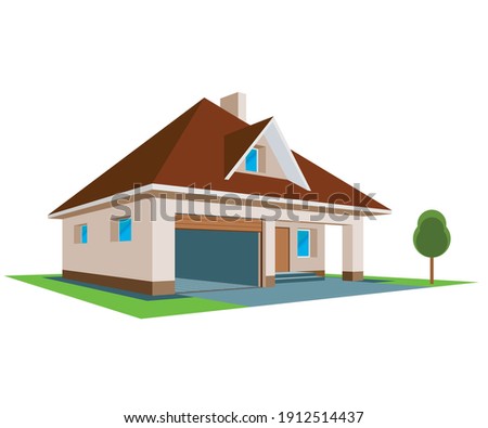 New family cottage. 3D House Icon, isolated on white background. Illustration Vector.