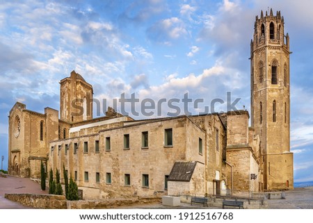 Cathedral of St. Mary of La Seu Vella is the former cathedral church of the Roman Catholic Diocese of Lleida, in Lleida, Catalonia, Spain, located on top of Lleida hill. Royalty-Free Stock Photo #1912516768