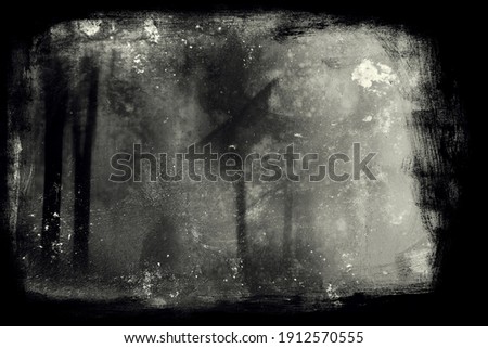 Grunge scary abstract forest wallpaper, gloomy landscape, dark horror background