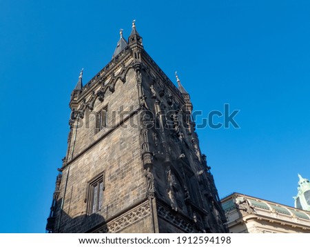 Bottom view of the Powder Tower in Prague, Czech Republic